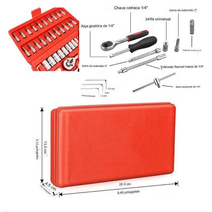 Imagem de Jogo Chave Allen De Aço Catraca Soquete 1/4 C/maleta Cr-v