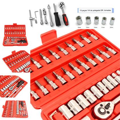 Imagem de Jogo Chave Allen De Aço Catraca Soquete 1/4 C/maleta Cr-v