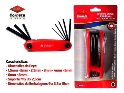Imagem de Jogo Chave Allen Hexagonal Canivete 8 Pçs 1,5 A 8mm 