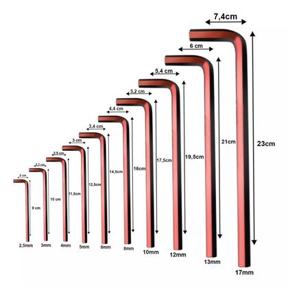 Imagem de Jogo Chave Allen Longa 2,5 A 17mm Com 10 Peças Bolsa Lona