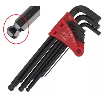 Imagem de Jogo Chave Allen Longa Abaulada Polegadas 1/16 A 3/8 (9pçs)