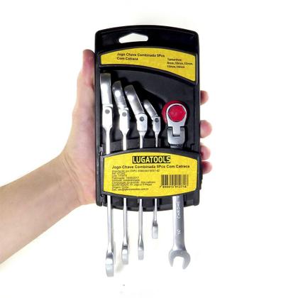 Imagem de Jogo Chave Boca Combinada Com Catraca Cabeça Móvel 5 Peças 