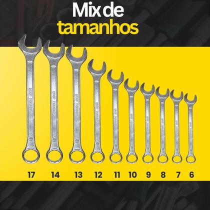 Imagem de Jogo Chave Combinada 10 Peças 6 A 17mm De Aço Fixa Estrela Peças Kit Ferramentas Profissional Boca Catraca Completo