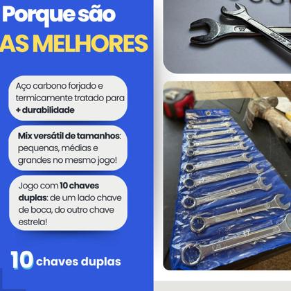 Imagem de Jogo Chave Combinada 10 Peças 6 A 17mm De Aço Fixa Estrela Peças Kit Ferramentas Profissional Boca Catraca Completo