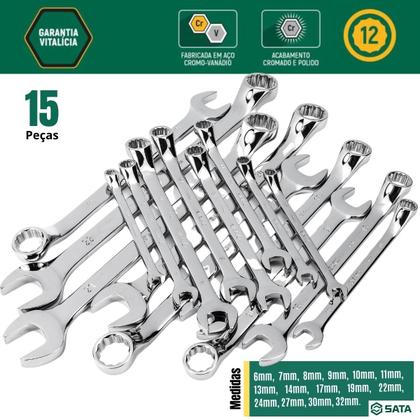 Imagem de Jogo Chave Combinada Angulada 15Pçs 6 a 32mm SATA ST08042G