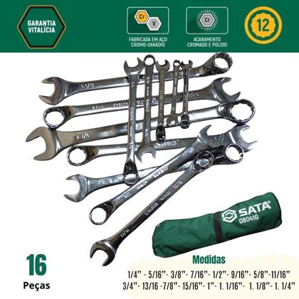 Imagem de Jogo Chave Combinada Angulada 16Pç 1/4 a 1.1/4 SATA ST08041G