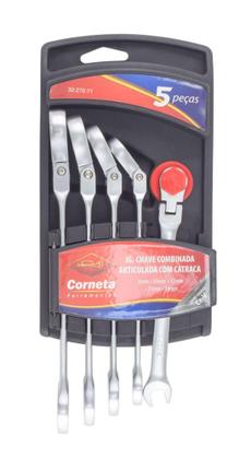 Imagem de Jogo Chave Combinada Articulada C/ Catraca 5Pçs Corneta