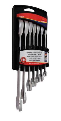 Imagem de Jogo Chave Combinada Articulada Com Catraca 7 pç Corneta