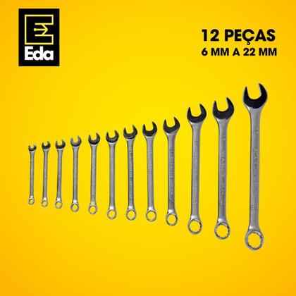 Imagem de Jogo Chave Combinada Boca e Estrela 12 Peças de 6 a 22mm EDA Resistente Aço Carbono