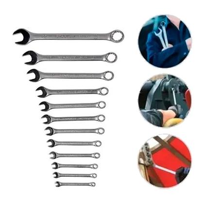 Imagem de Jogo Chave Combinada Boca e Estrela 12 Peças de 6 a 22mm EDA Resistente Completo Top Ferramenta