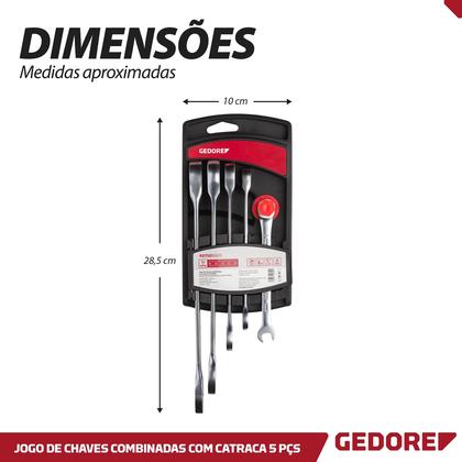 Imagem de Jogo Chave Combinada C/ Catraca 8-19mm 5 Peças Em Aço Cromo Vanádio Gedore Red