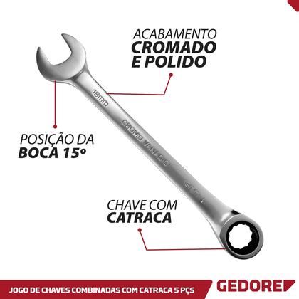 Imagem de Jogo Chave Combinada C/ Catraca 8-19mm 5 Peças Em Aço Cromo Vanádio Gedore Red
