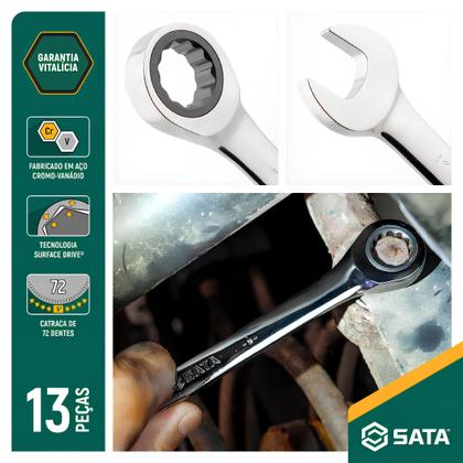 Imagem de Jogo Chave Combinada Catraca 1/4” A 1” 13 Pçs St09040g Sata