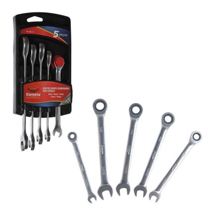 Imagem de Jogo Chave Combinada Catraca 5 Peças De Aço Cromo Corneta