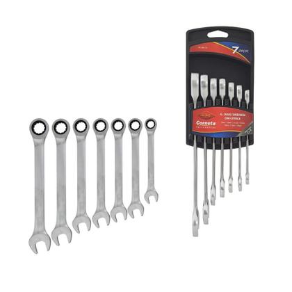 Imagem de Jogo Chave Combinada Catraca 7 Peças De Aço Cromo Corneta