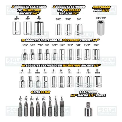 Imagem de Jogo Chave Soquete Catraca C/ Enc. 1/4'' E 3/8'' C/ 40 Peças