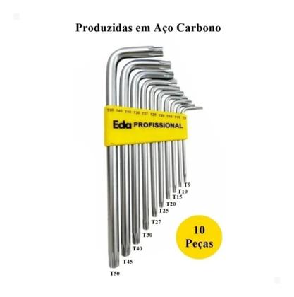 Imagem de Jogo Chave Torx Aço Tipo L Com 10 Peças T9 A T50 Eda Presente para dia namorados