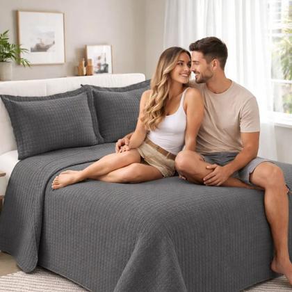 Imagem de Jogo Colcha Queen Camesa Loft 3 Peças Microfibra Matelassê Ultrassônico Porta Travesseiro Cobre Leito Casal Premium