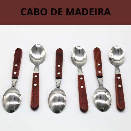 Imagem de Jogo Colher Talher p/ Churrasco 6 pçs com Cabo de Madeira