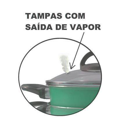 Imagem de Jogo com 03 caçarolas verdes com antiaderente