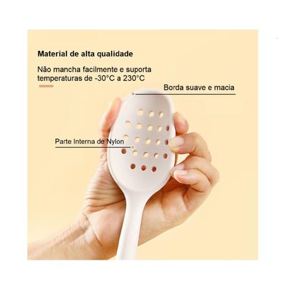 Imagem de Jogo Com 10 Utensílios Cozinha Cabo Madeira Silicone Branco