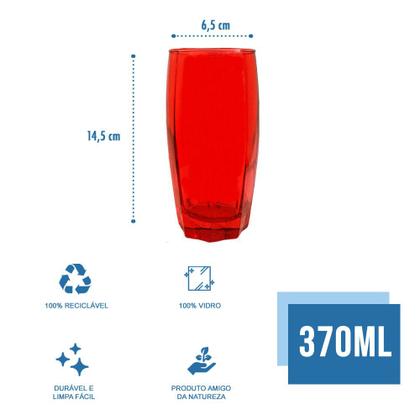 Imagem de Jogo com 12 Copos Vidro Florence Luxo 370ml Vermelho