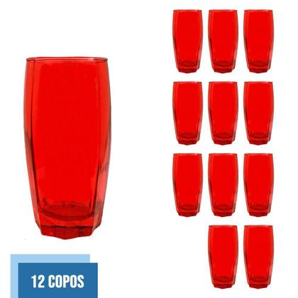 Imagem de Jogo com 12 Copos Vidro Florence Luxo 370ml Vermelho