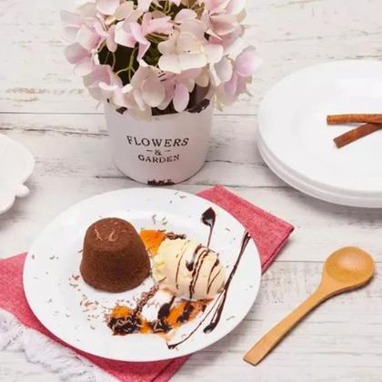 Imagem de Jogo Com 12 Pratos Redondo Branco de Melamina Para Sobremesa Kit 12 Pratinhos Redondo De Plástico Branco 18cm Para Bolo Doces E Sobremesas Bestfer