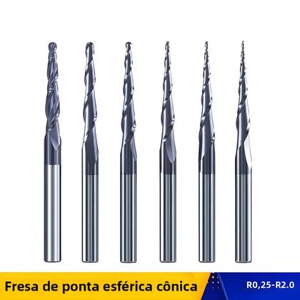 Imagem de Jogo com 2 Fresas Cônica de Bola para CNC - Carboneto para Madeira e Metal