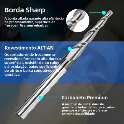 Imagem de Jogo com 2 Fresas Cônica de Bola para CNC - Carboneto para Madeira e Metal