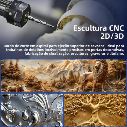 Imagem de Jogo com 2 Fresas Cônica de Bola para CNC - Carboneto para Madeira e Metal