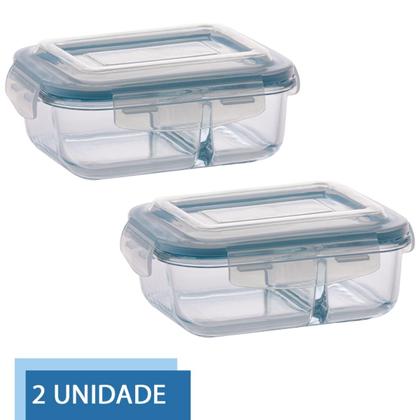 Imagem de Jogo com 2 Potes 640ml Divisória Hermético Marmita Microondas