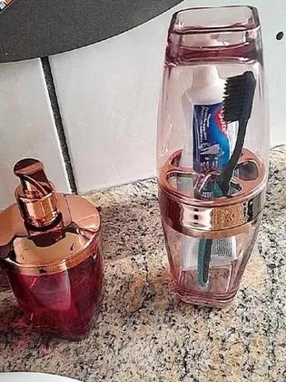 Imagem de Jogo Com 3 Peças Para Banheiro Lavabo Rose Gold Premium Luxo Acrílico