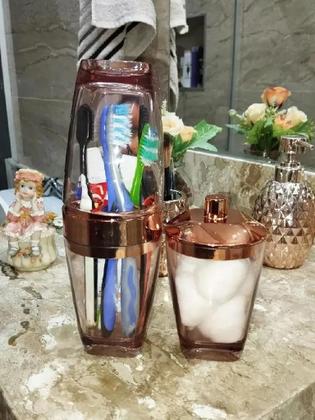 Imagem de Jogo Com 3 Peças Para Banheiro Lavabo Rose Gold Premium Luxo Acrílico