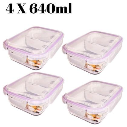 Imagem de Jogo Com 4 Potes 640Ml Com Divisoria Hermetico Mantimentos