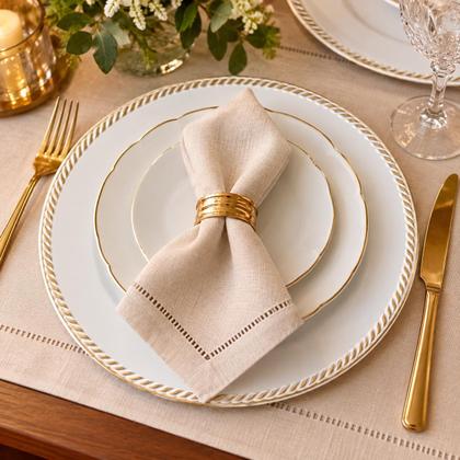 Imagem de Jogo Com 4 Sousplats Requinte 33cm Branco Com Friso Dourado