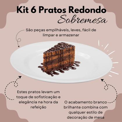 Imagem de Jogo Com 6 Pratos Redondo Branco de Melamina Para Sobremesa Kit 6 Pratinhos Redondo De Plástico Branco 18cm Para Bolo Doces E Sobremesas Bestfer