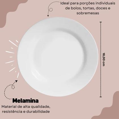 Imagem de Jogo Com 6 Pratos Redondo Branco de Melamina Para Sobremesa Kit 6 Pratinhos Redondo De Plástico Branco 18cm Para Bolo Doces E Sobremesas Bestfer