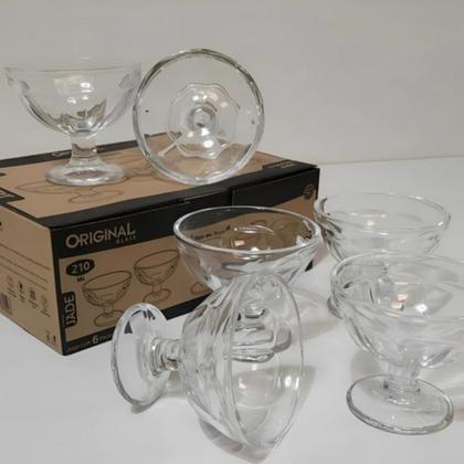 Imagem de Jogo Com 6 Taças De Sobremesa 210ml Vidro Transparente Diamond para Sorvete, Açaí, Frutas e Doces