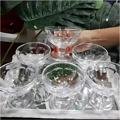 Imagem de Jogo Com 6 Taças De Sobremesa 210ml Vidro Transparente Diamond para Sorvete, Açaí, Frutas e Doces