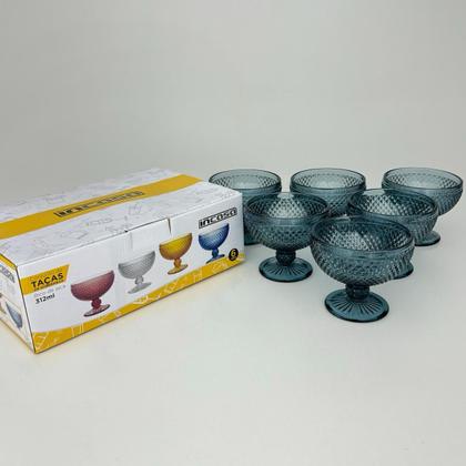 Imagem de Jogo Com 6 Taças de Sobremesa Vidro Azul Bico de Jaca 312ml