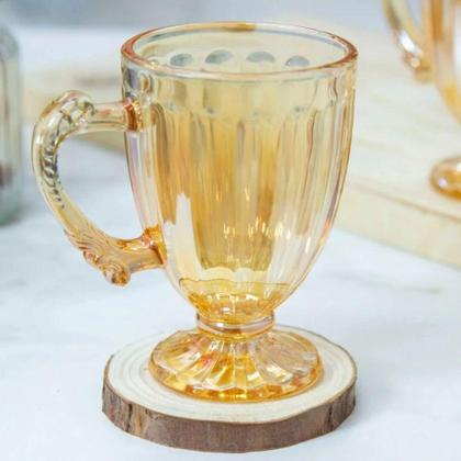 Imagem de Jogo com 6 Xícara Caneca de Vidro Roma Âmbar 190ml para Chá e Café com Elegância - Ke home