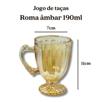 Imagem de Jogo com 6 Xícara Caneca de Vidro Roma Âmbar 190ml para Chá e Café com Elegância - Ke home