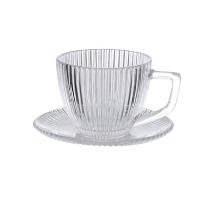 Imagem de Jogo Com 6 Xícaras Com Pires De Vidro Café Graffiato 230ml Luxo Transparente