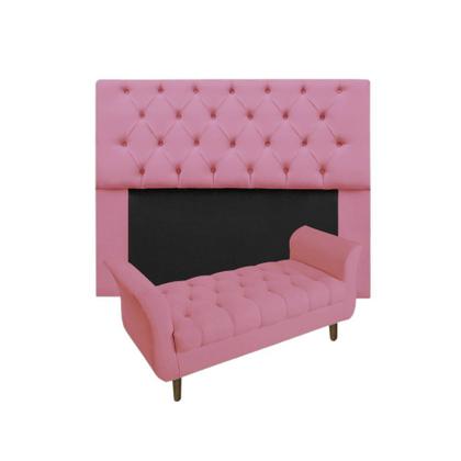 Imagem de Jogo Com Cabeceira Mirage + Recamier Grécia King 195 cm Suede Rosa Barbie - DL DECOR