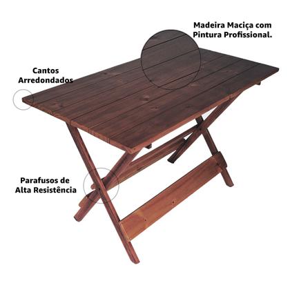 Imagem de Jogo Conjunto 1 Mesa 120x70 e 4 Cadeiras Bar Dobrável em Madeira - Com Pintura Cor Café