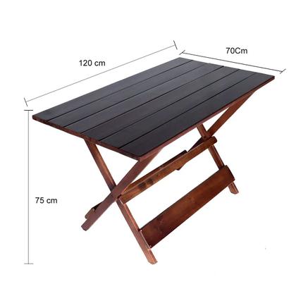 Imagem de Jogo Conjunto 1 Mesa 120x70 e 4 Cadeiras Bar Dobrável em Madeira - Com Pintura Cor Imbuia
