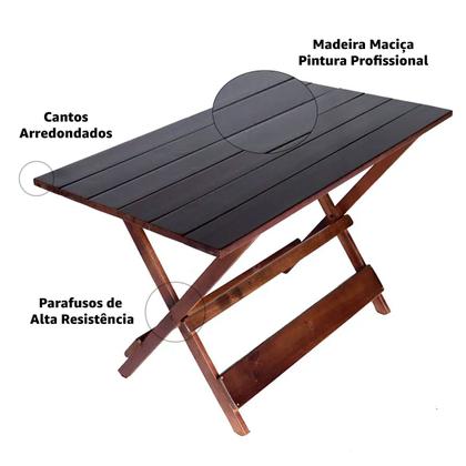 Imagem de Jogo Conjunto 1 Mesa 120x70 e 4 Cadeiras Bar Dobrável em Madeira - Com Pintura Cor Imbuia
