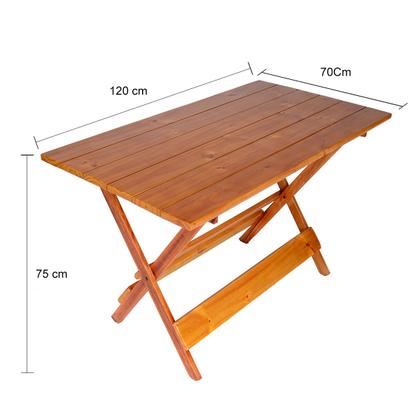 Imagem de Jogo Conjunto 1 Mesa 120x70 e 6 Cadeiras Bar Dobrável em Madeira - Com Pintura Mel