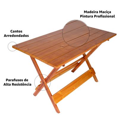 Imagem de Jogo Conjunto 1 Mesa 120x70 e 6 Cadeiras Bar Dobrável em Madeira - Com Pintura Mel